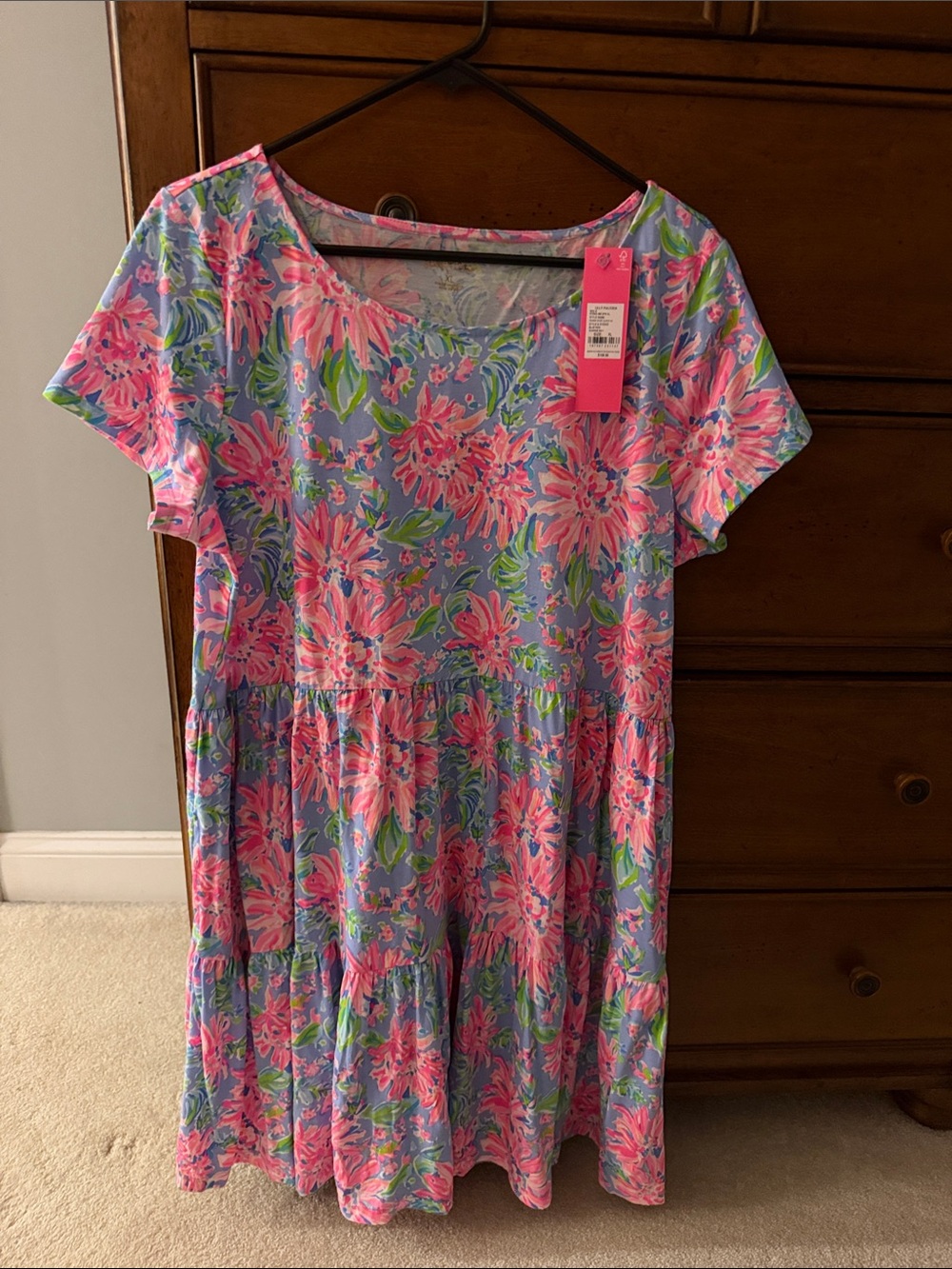 Woman’s Floral Tiered Dress - Pink & Blue